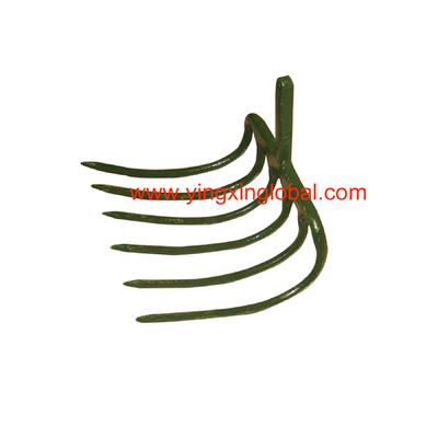 HK10056 Forgiato in acciaio al carbonio a 6 denti Forca da agricoltura Gancio in acciaio per scavare in giardino Forca curva Rastrello
